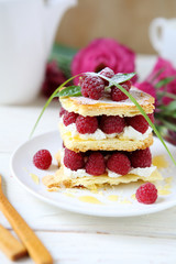 homemade cake with fresh raspberries