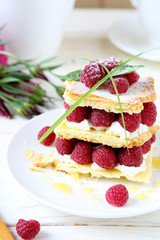 homemade dessert with fresh raspberries