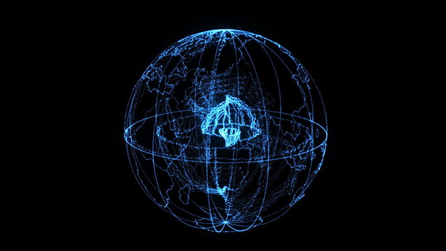 Rotaing earth globe with glowing particle effects
