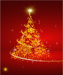 Shining Christmas tree with golden sparkles. Vector.