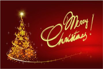 Shining Christmas tree with golden sparkles. Vector.