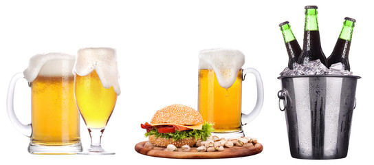 Beer bottles in ice bucket isolated