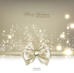 Elegant Christmas background with bow and place for text. Vector
