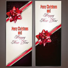 Fototapeta na wymiar Greeting cards with red bows and copy space. Vector illustration