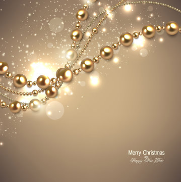 Elegant christmas background with golden garland. Vector illustr
