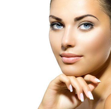 Fototapeta Face of Young Woman with Clean Fresh Skin. Skin care