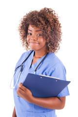 African young nurse isolated on white background