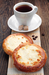 Buns with cottage cheese and coffee