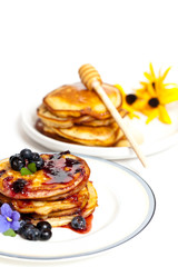 Delicious Pancakes with Honey and Berries