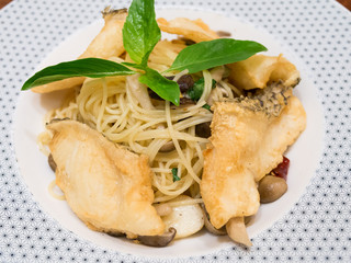 Spaghetti with grilled gindara