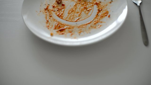 Dolly shot showing an empty plate with smiley face
