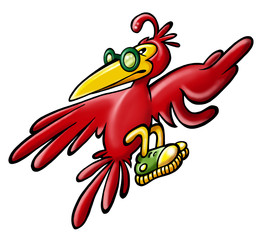 red bird with sunglasses and sneakers