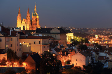 Fototapeta na wymiar Night Prague with gothic Castle, Czech Republic