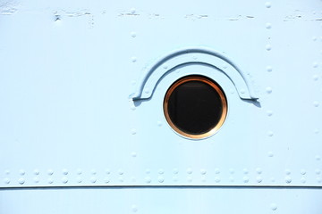 Ship window steel blue background