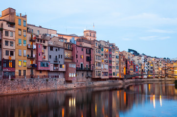 view of  Girona in evening. Catalonia