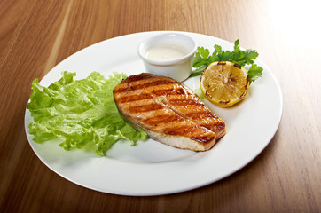 delicious grilled salmon steak