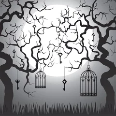 Washable wall murals Birds in cages Enchanted forest