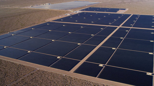 Aerial view Solar Panels producing energy, USA