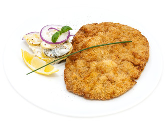 Schnitzel vegetable salad at restaurant