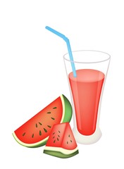 Glass of Red Watermelon Juice and Watermelon Fruit