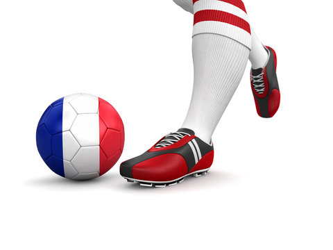 Man and soccer ball  with French flag (clipping path included)