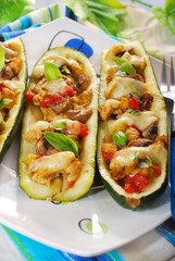 zucchini halves stuffed with curry chicken