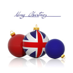 Christmas balls with United Kingdom flag isolated on white