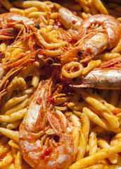 Delicius hand made pasta with scampi, calamari, seafood