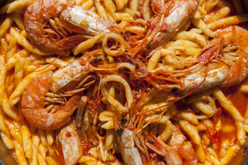 Delicius hand made pasta with scampi, calamari, seafood