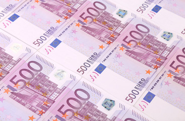 Five hundreds euro banknotes background.