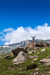 Fototapeta premium Happy tourist in mountains