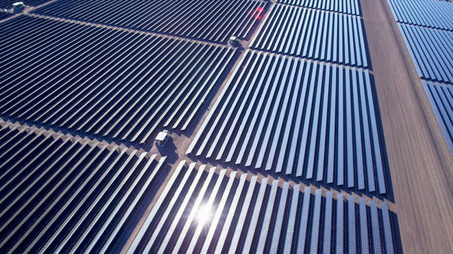 Aerial view Solar Panels producing energy, USA