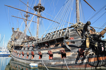 Wooden pirate ship on the coast
