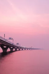 Abwaschbare Fototapete Candy Pink Tokyo Bay Aqua Line Sonnenuntergang