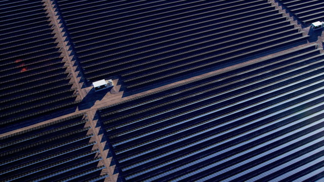 Aerial view desert Solar Energy Farm, USA