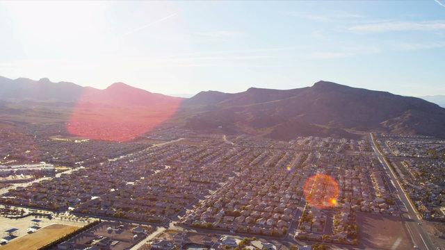 Aerial landscape view desert communities, USA