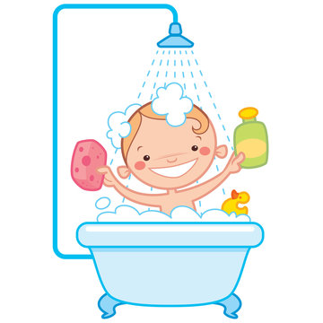 recommend clip art: Happy cartoon baby kid in bath tub
