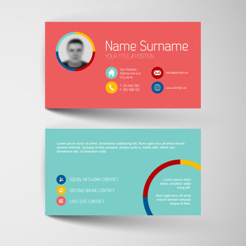 Modern red and teal flat business card template