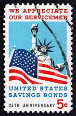 Postage stamp USA 1966 Statue of Liberty and Old Glory