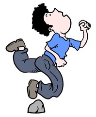 Boy walking and stone