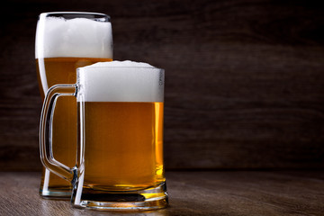 Two glass beer on wooden table