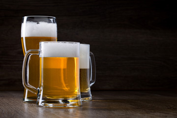 Two glass beer on wooden table