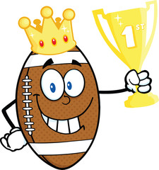 Football Ball With Golden Crown Holding First Prize Trophy Cup