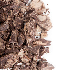 Chocolate pieces isolated on white background