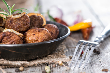 Portion of homemade Matballs in a pan