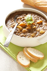 Fresh lentil soup with potato and carrots