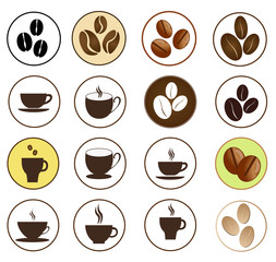Vector brown coffee icons set. Cup and cafe icon