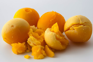 Boiled eggs york on white background