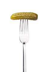 Pickled cucumber on a fork