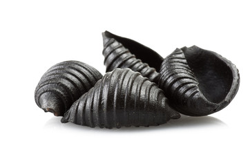 group of Italian original pasta  close up on white